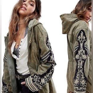 Free People Light Gold/Brown Embroidered Parka